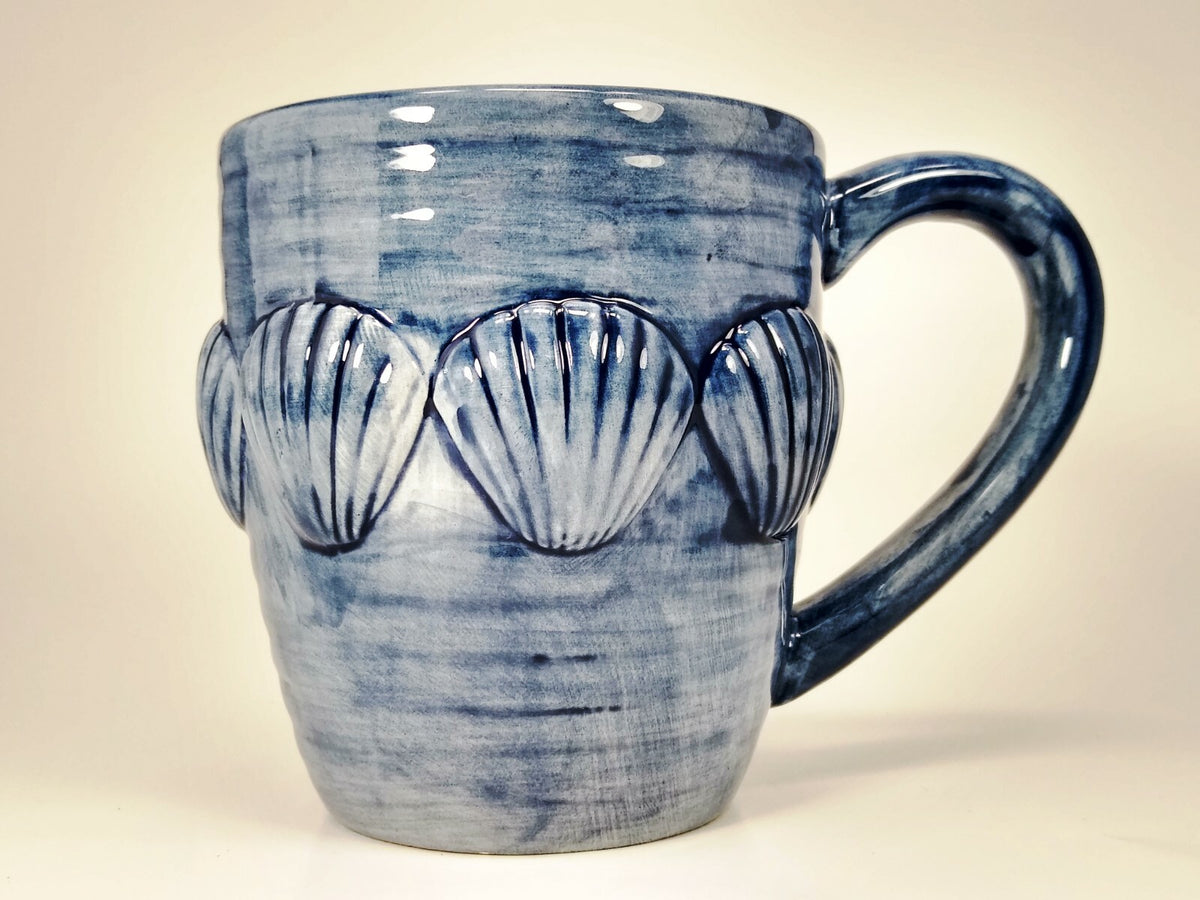 LA DOLCE VITA Mug Embossed Shell Hand Painted Embossed Blue by JA Designs 16 Oz
