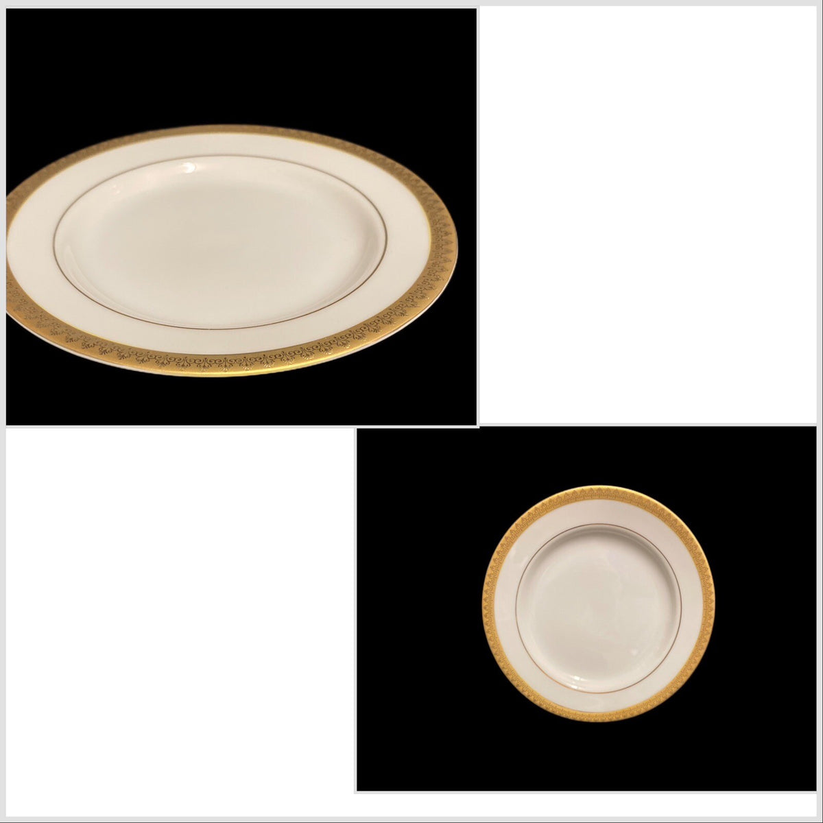 Gabbay QUEEN VICTORIA 6- Salad Plates Ceramic White Gold Border Trim Dinnerware