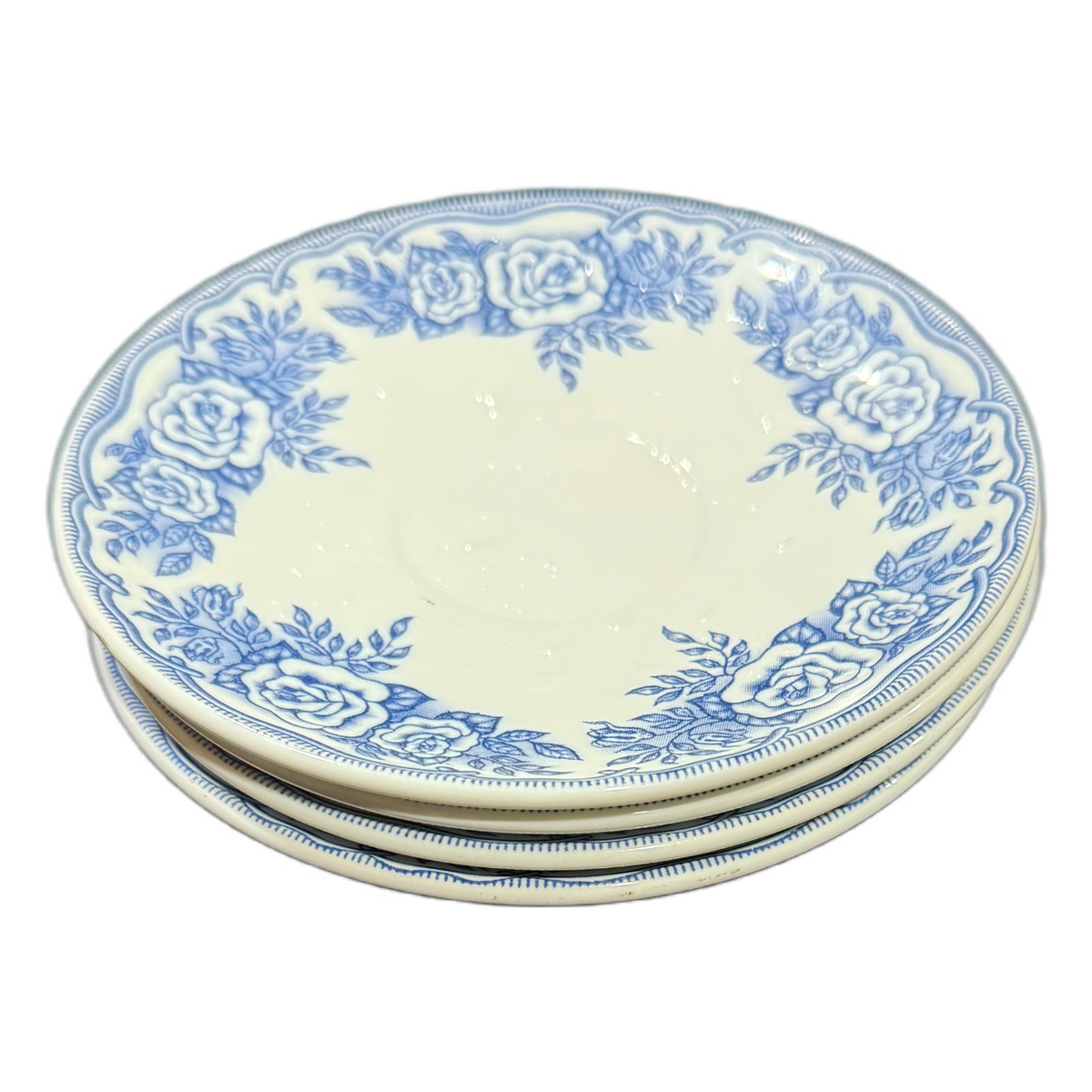 Rivanel France Blue Rose Saucers Set of 4, 5 5/8” Floral Vintage Look