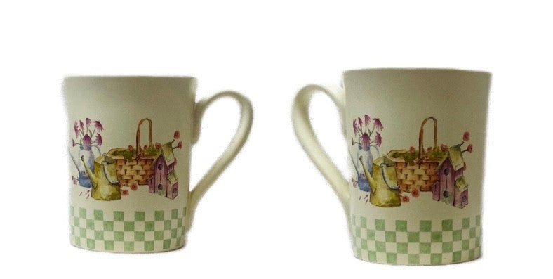 Sonoma In The Garden Mug Green Check Birdhouse Watering Can Coffee Cup