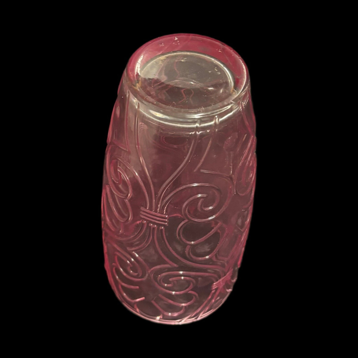 PINK VASE Tall Glass Intricate Molded Designs Pressed Glass
