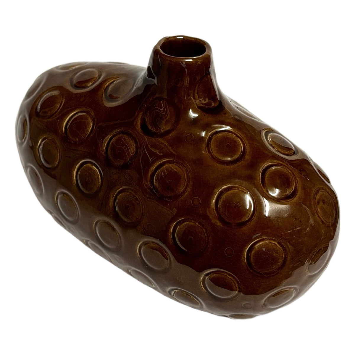 Modern Brown Ceramic Bud Vase 10"x6” | Mid Century Style Textured Pottery Decor