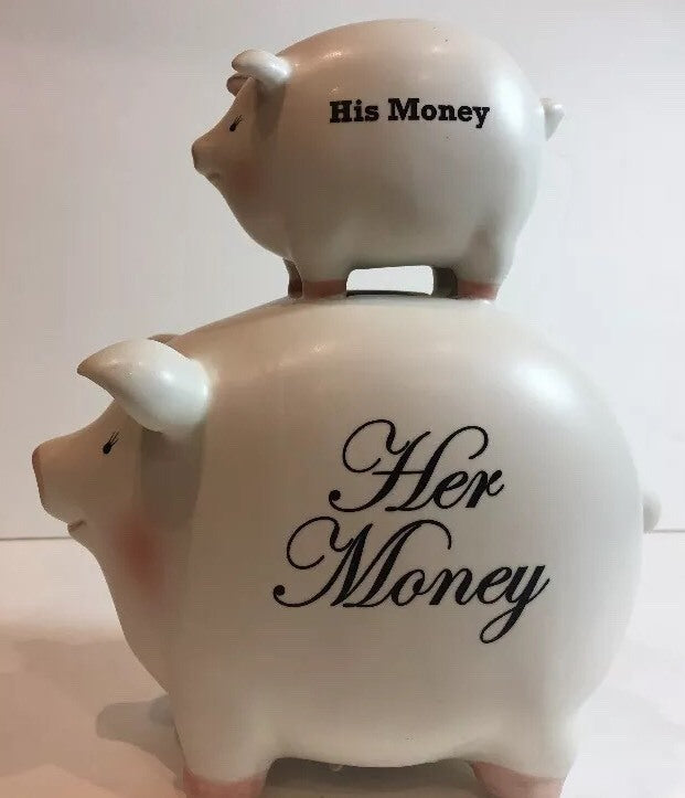 Piggy Bank HIS MONEY HER MONEY C. M. Redwine Savings Coins Ceramic