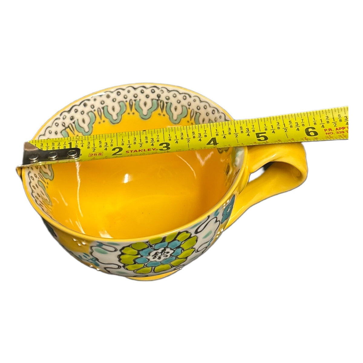 Anthropologie ELKA AYAKA Mug Yellow Floral Footed Pedestal Cup Twisted Handle
