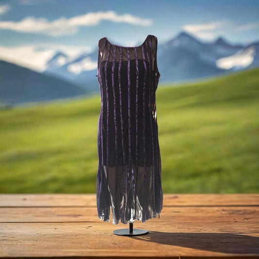 Sandra Darren Vintage Inspired Purple Sheer Maxi Dress  Boho Chic Size 12