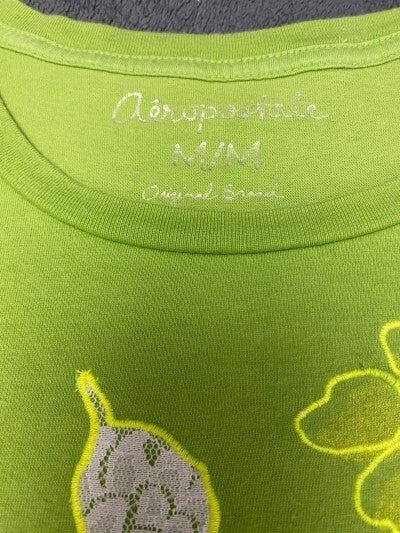 Aeropostale T-Shirt Floral Woman Cotton Top Crew Neck Md. Green Tee