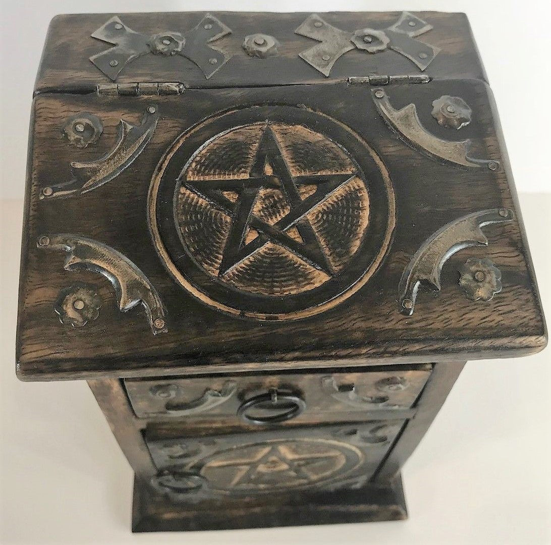 Vintage Look Mango Wood Jewelry Box Organizer Hand-Carved Treasure Chest 8.5" H