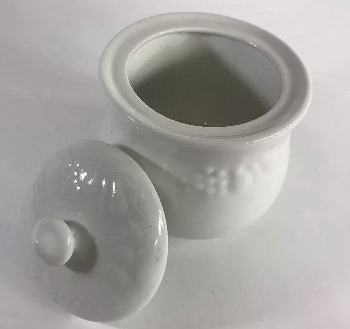 Gibson Designs Fruit Off Sugar Bowl & Lid  Embossed Fruits Ceramic