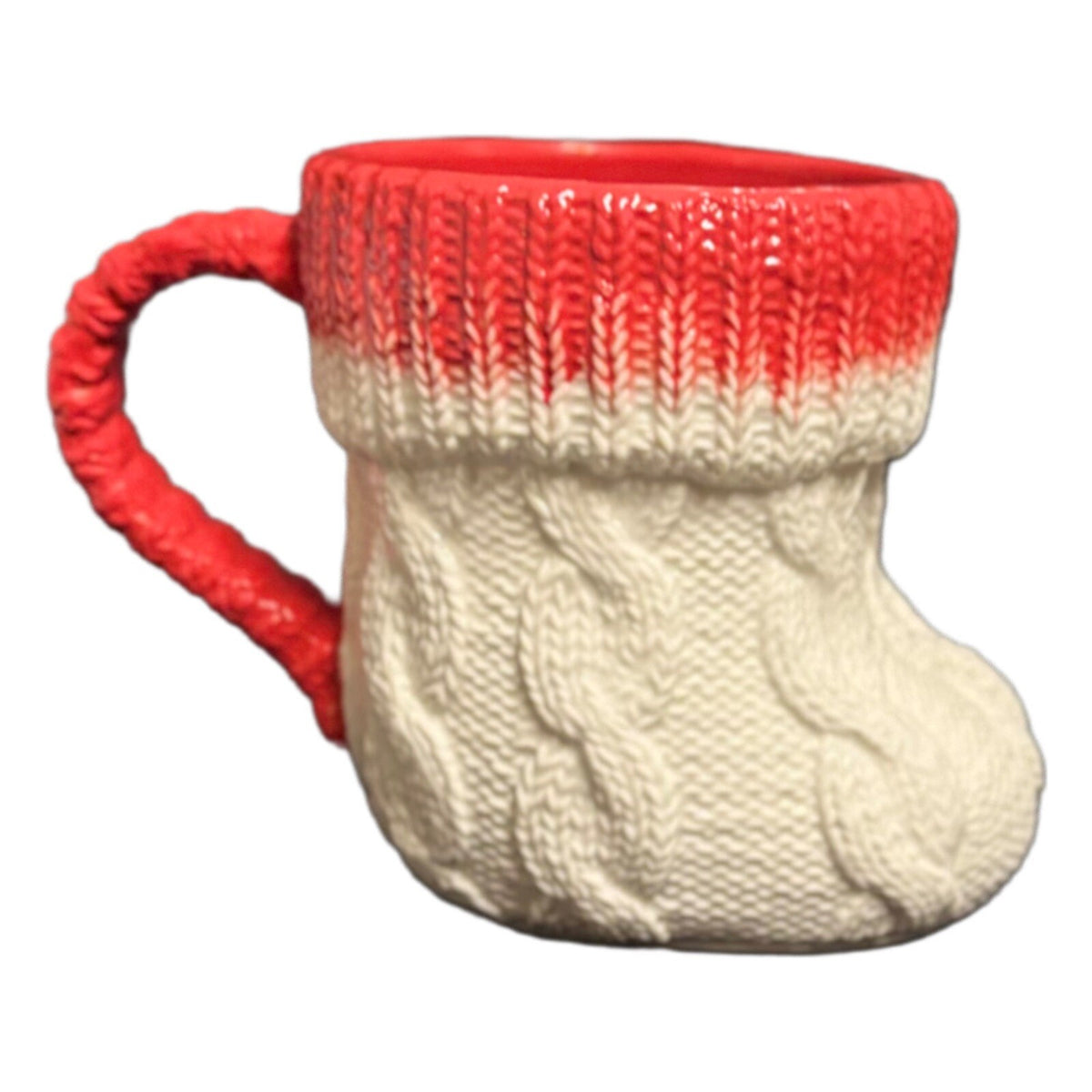 Anthropologie 2-Mugs CABLE KNIT Design Winter Holiday Boot Shape Coffee Tea Cups