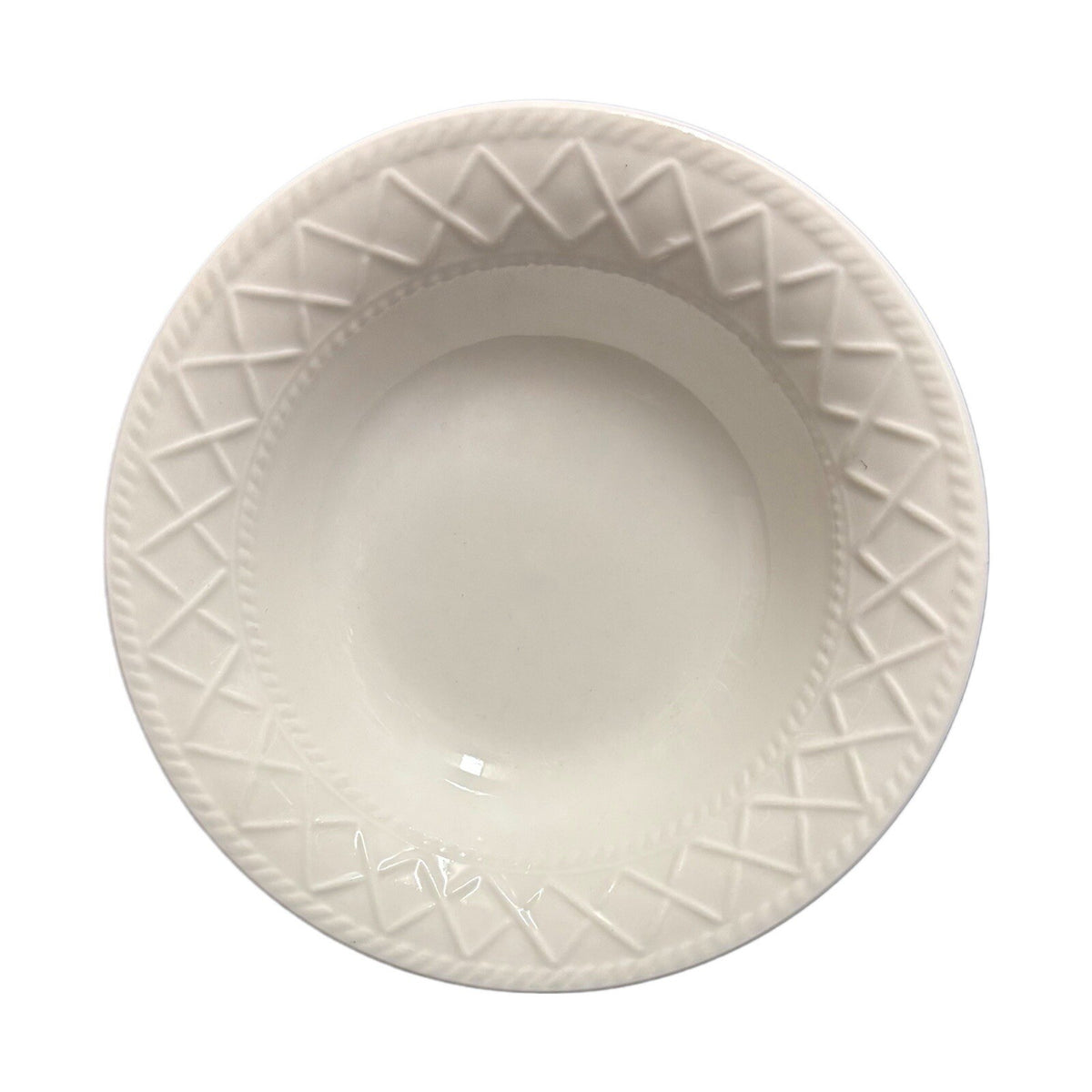 TOTALLY TODAY 6-Cereal Bowls All White Embossed Criss-Cross Border Ceramic Dish