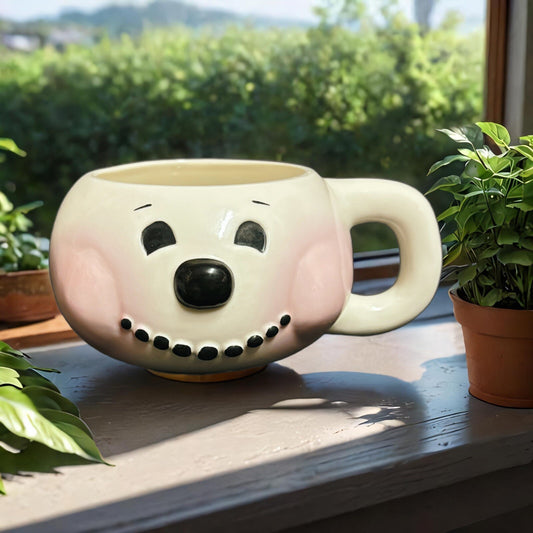2000 Figis Inc.  Mug Snowman Face Ceramic Coffee Tea White Pink Cup