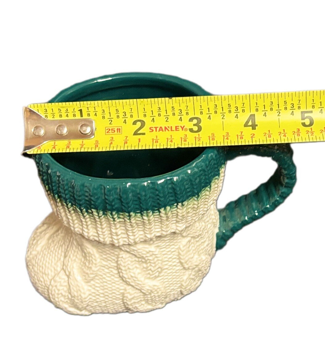 Anthropologie 2-Mugs CABLE KNIT Design Winter Holiday Boot Shape Coffee Tea Cups