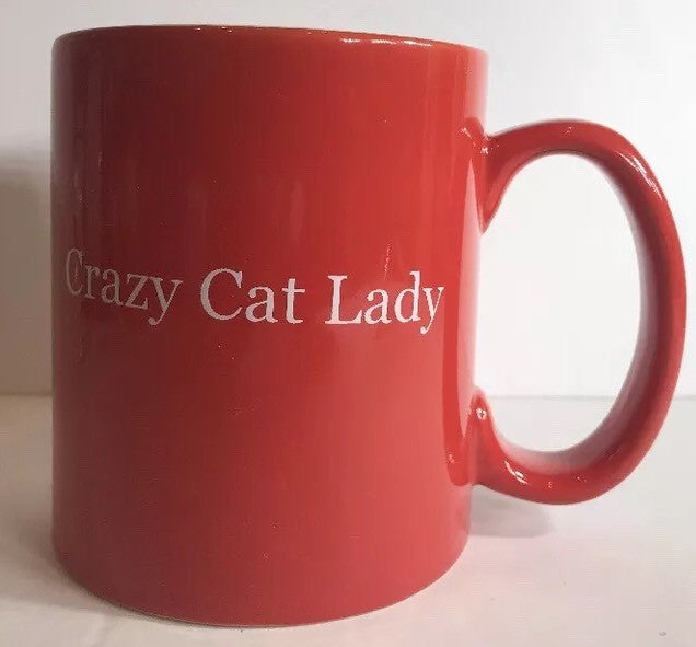 HAUSENWARE CRAZY CAT LADY Mug Ceramic Coffee Tea Red Cup White Letter 24 Oz.