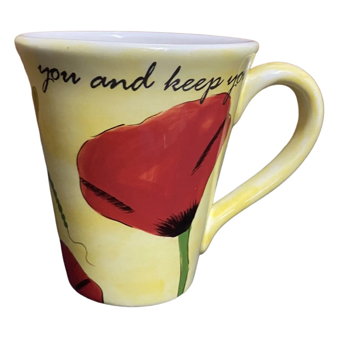 VIMI DESIGNS FLORAL Ceramic Yellow Coffee Mug MAY THE LORD BLESS YOU & KEEP YOU
