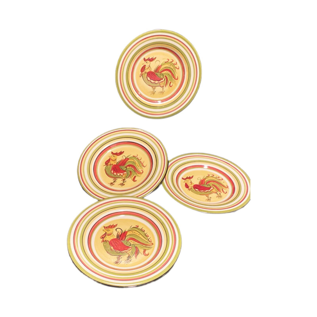 RAFEAL ROOSTER Hand Painted Salad Luncheon 4-Plates Tabletops Gallery Farmhouse