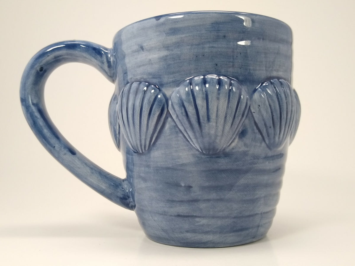 LA DOLCE VITA Mug Embossed Shell Hand Painted Embossed Blue by JA Designs 16 Oz