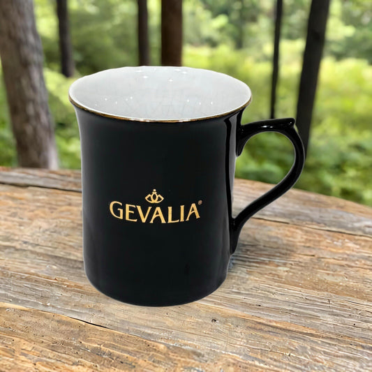 GEVALIA Black & Gold Trim Coffee Mug