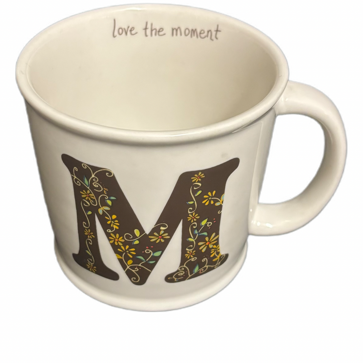 Natural Life Mug Letter M Love The Moment Initial Monogram Floral Coffee Tea Cup