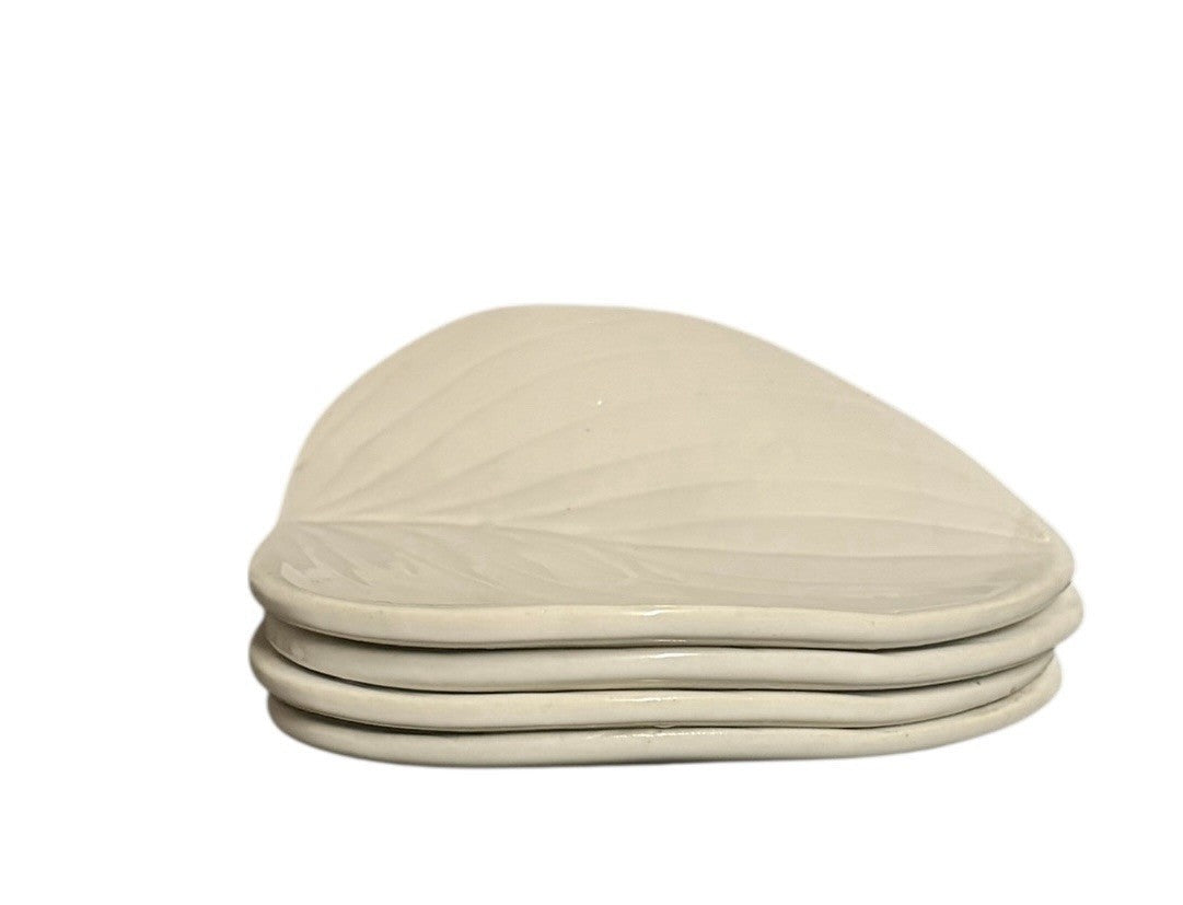 Napa Home & Garden 8pc Leaf Plates Set – 4 Large 8.5” & 4 Small 5” White Ceramic