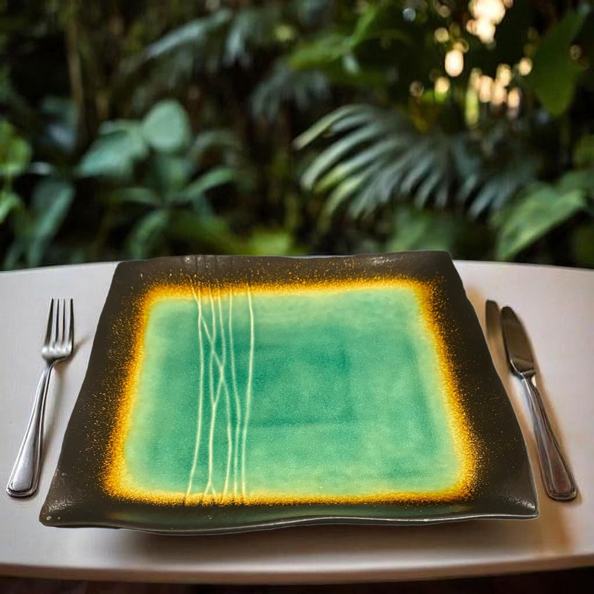 Baum GALAXY JADE Square Dinner Plates Set of 5-Scalloped  10.5"D Stoneware