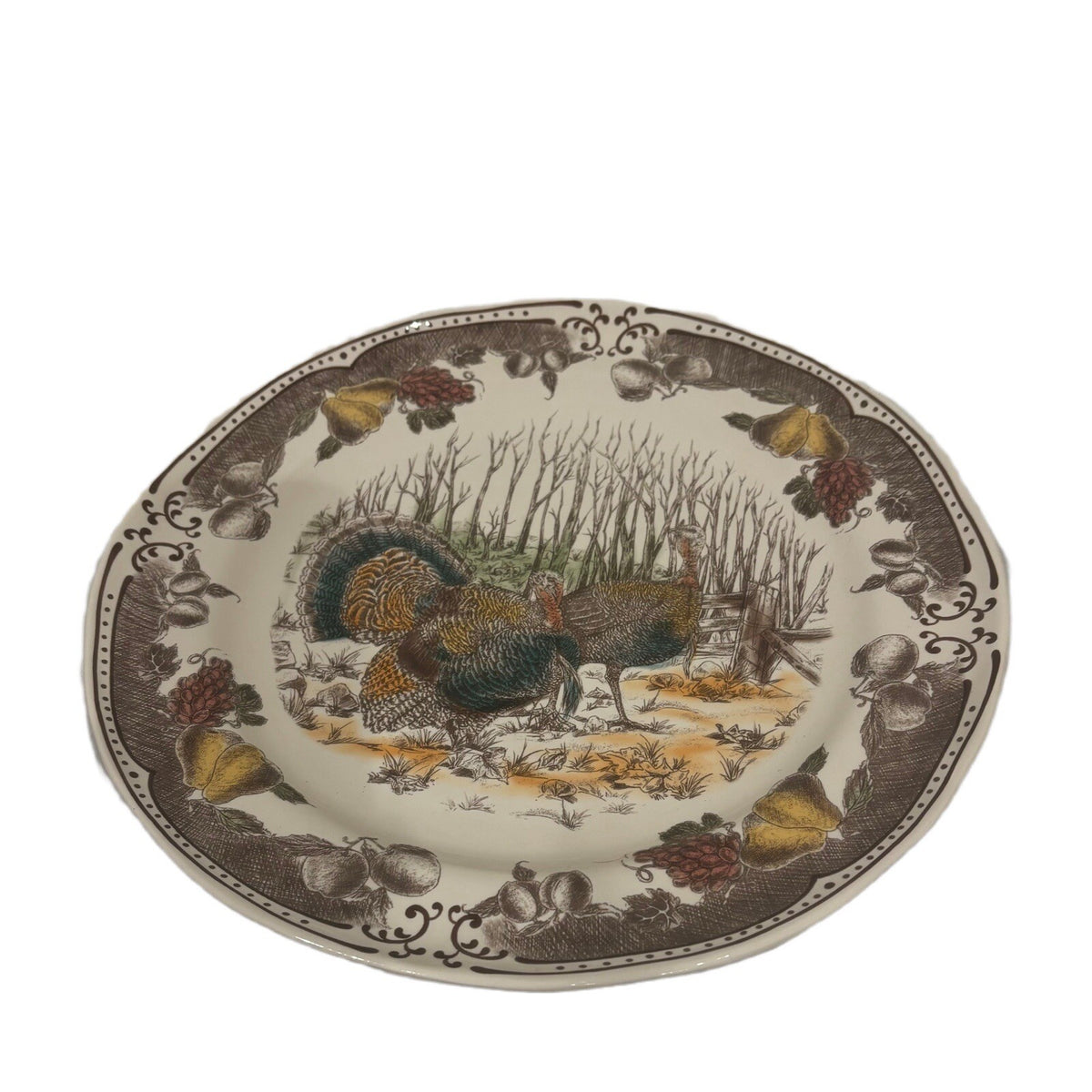 Turkey Platter Thanksgiving Round Serving Tray Fruits Floral Harvest Holiday
