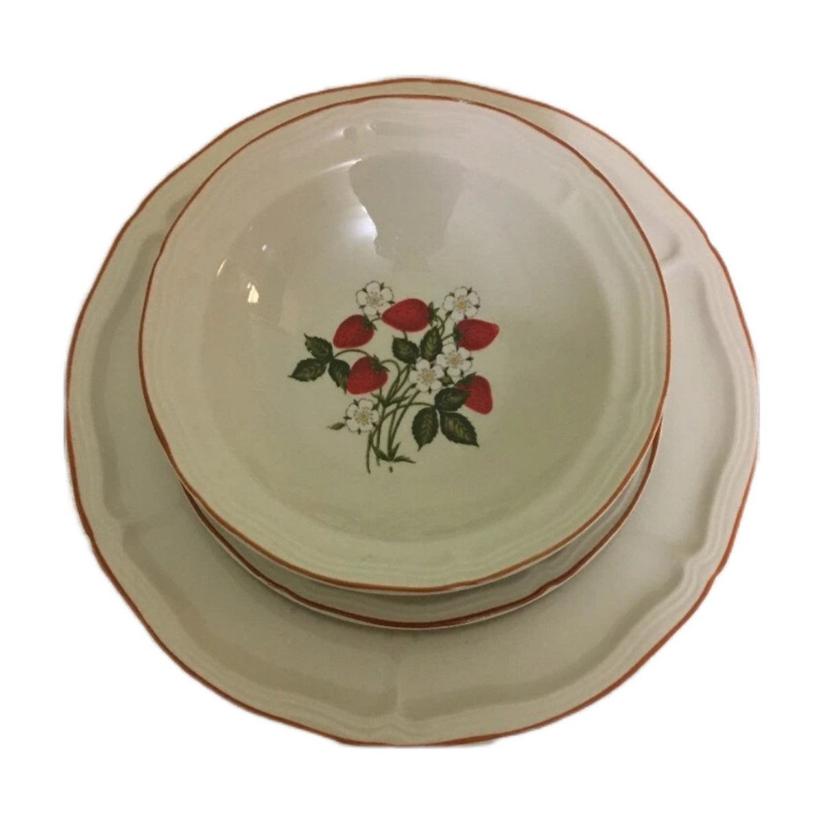 5pc Fruit Garden Strawberry Stoneware Dinner Plate Bowl Cup Saucer Set For 1