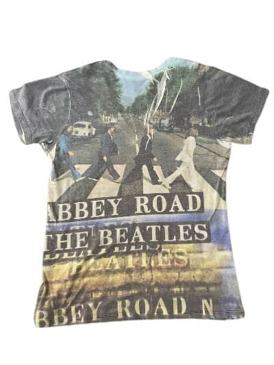T-Shirt Abbey Road The Beatles L  Woman Gray White Yellow Tee V Neck Top