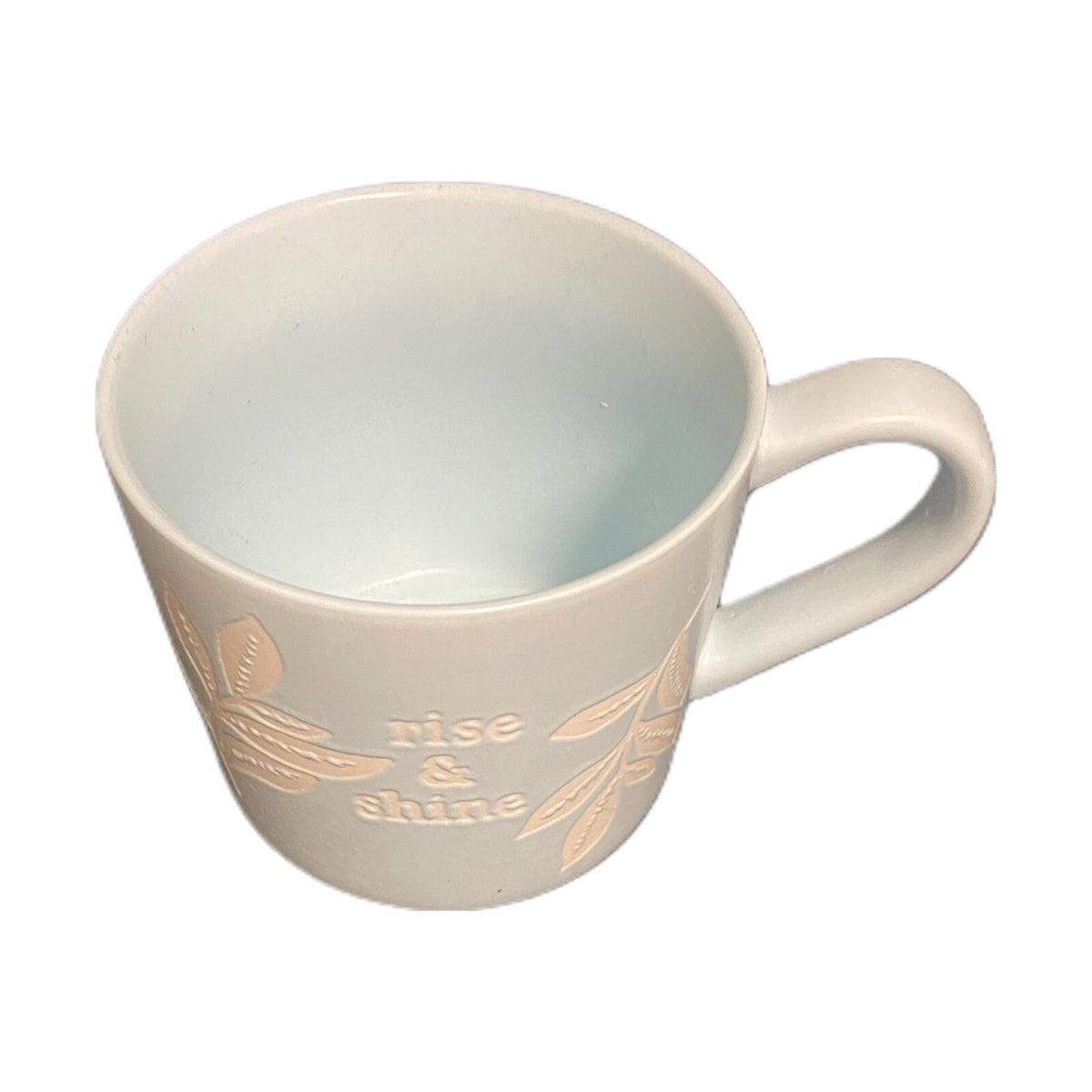 Threshold Blue Mug RISE & SHINE Embossed Leaves Coffee Tea Stoneware Cup 14 oz