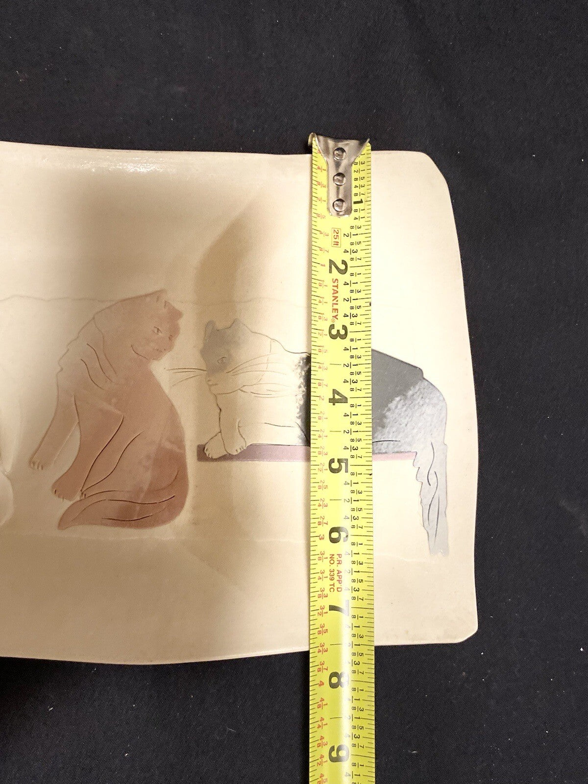 Vintage Raised Cats Platter Signed KAMRASS KIOK Embossed Clay NYC Studio Pottery