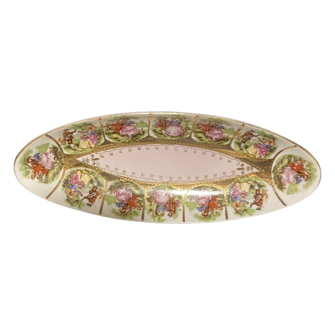 Vtg. Arnart Courting Couple Courtship Relish Trinket Dish Beehive Mark Gold Trim