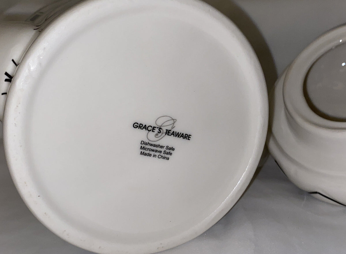 Grace’s Tea-ware Ceramic Teapot With Lid  Abstract Black & White 6 1/4”H