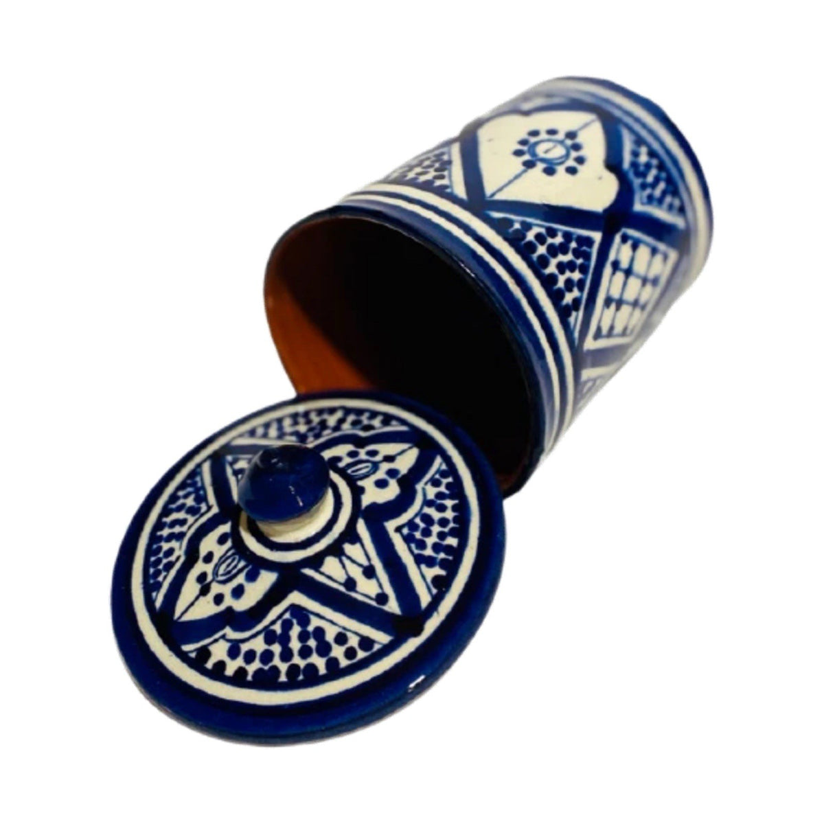 2 Handmade Moroccan Ceramic Canisters 24oz Blue Orange Tea Sugar Spice Storage