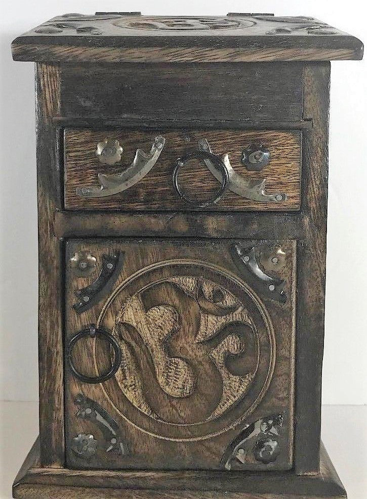 Vintage Look Mango Wood Jewelry Box Organizer Hand-Carved Treasure Chest 8.5" H