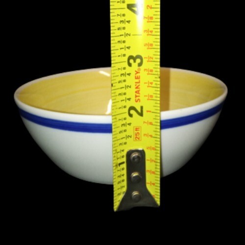 Gibson Designs TAVERNWARE YELLOW 2-Fruit Bowls 5 5/8”D Yellow Band Blue Rings 
