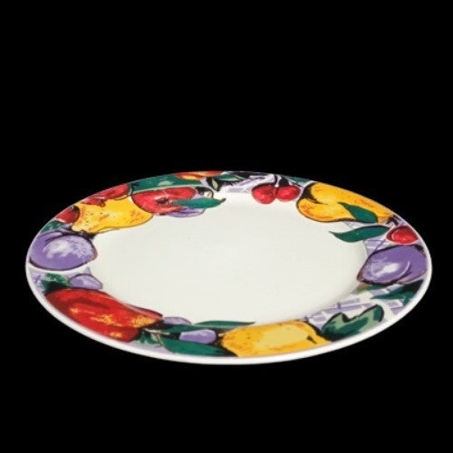 Gibson Designs CORNUCOPIA FRUIT 4-Dinner Plates 10 5/8” D Apple Pear Cherry Plum