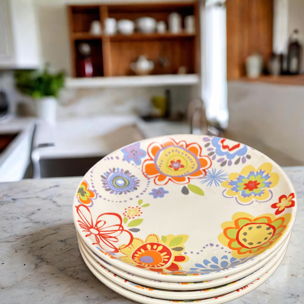 Euro Ceramica FLORAL DELIGHT 4-Salad Plates Flowers Ceramic Rare Dessert Dish
