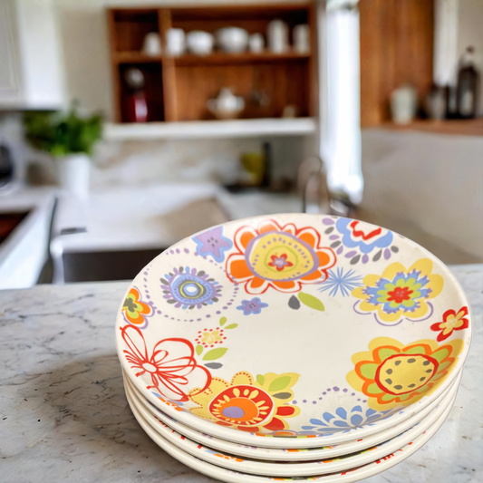 Euro Ceramica FLORAL DELIGHT 4-Salad Plates Flowers Ceramic Rare Dessert Dish