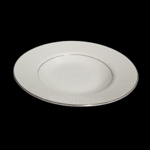 Gibson Designs BLACK TIE 2-Soup Bowls Silver Trim 8 5/8" D Ribbed Border White