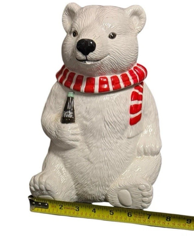 Vintage 1994 Coca-Cola Polar Bear Cookie Jar w/ Scarf & Coke Bottle
