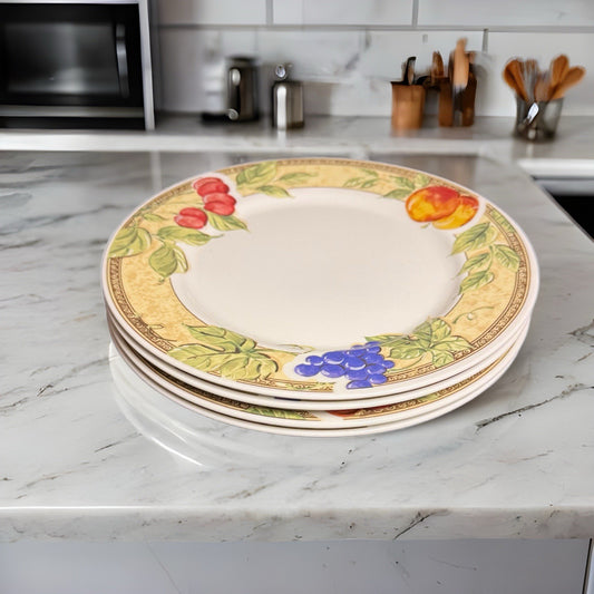 Gibson Designs Fruit Grove Dinner Plates Set of 4 Cherries Grapes Peach 10 3/8”D