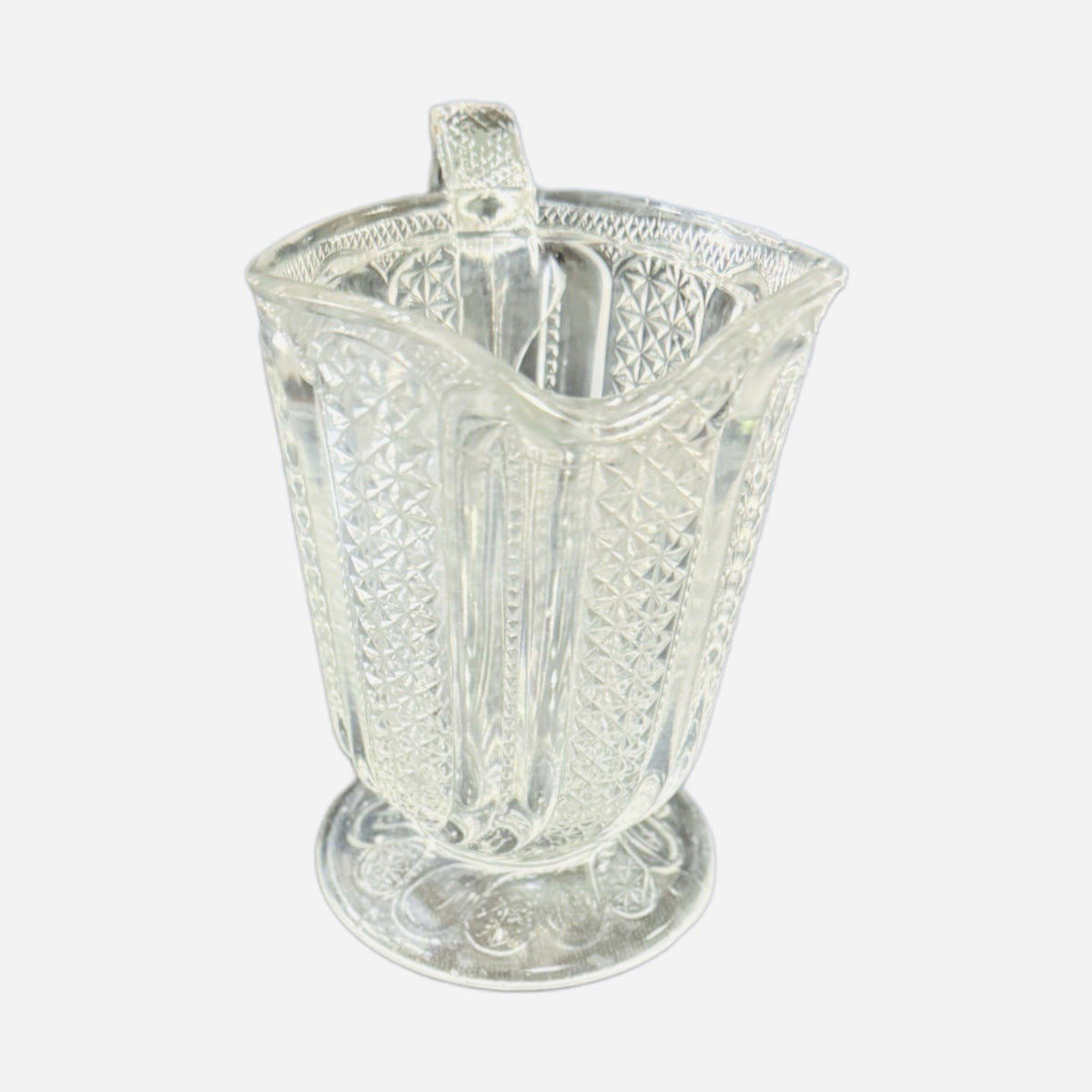 Vintage EAPG Pressed Glass Pitcher Daisy & Button Pattern 4.5” H Wavy Rim