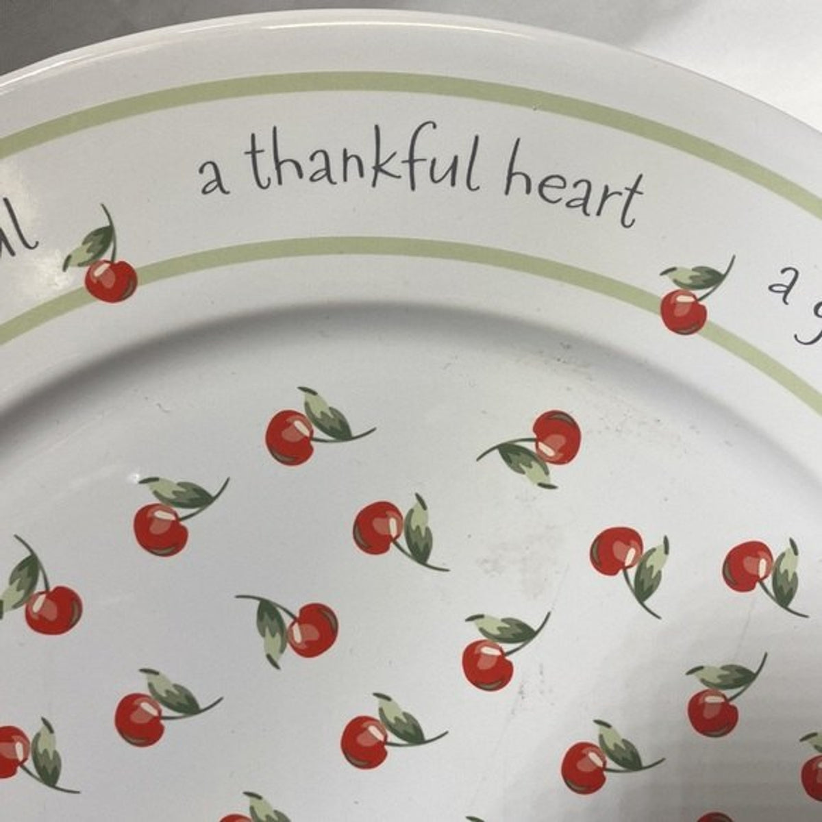 Vintage Hallmark Cherries Cake Plate Platter Thankful Grateful 12'D