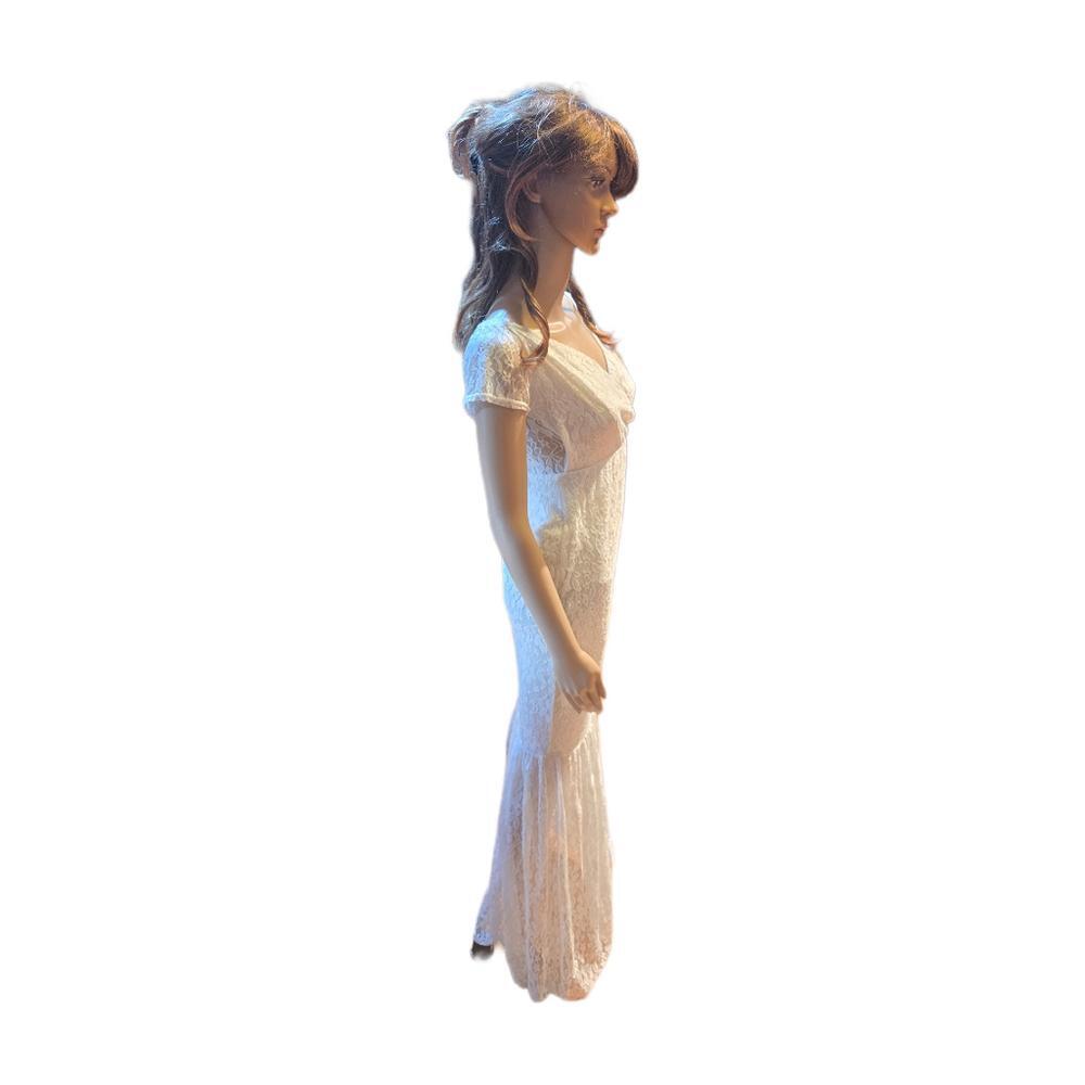 Lace Maxi Dress Maternity Bridal Mermaid V-Neck Cap Sleeves Woman 