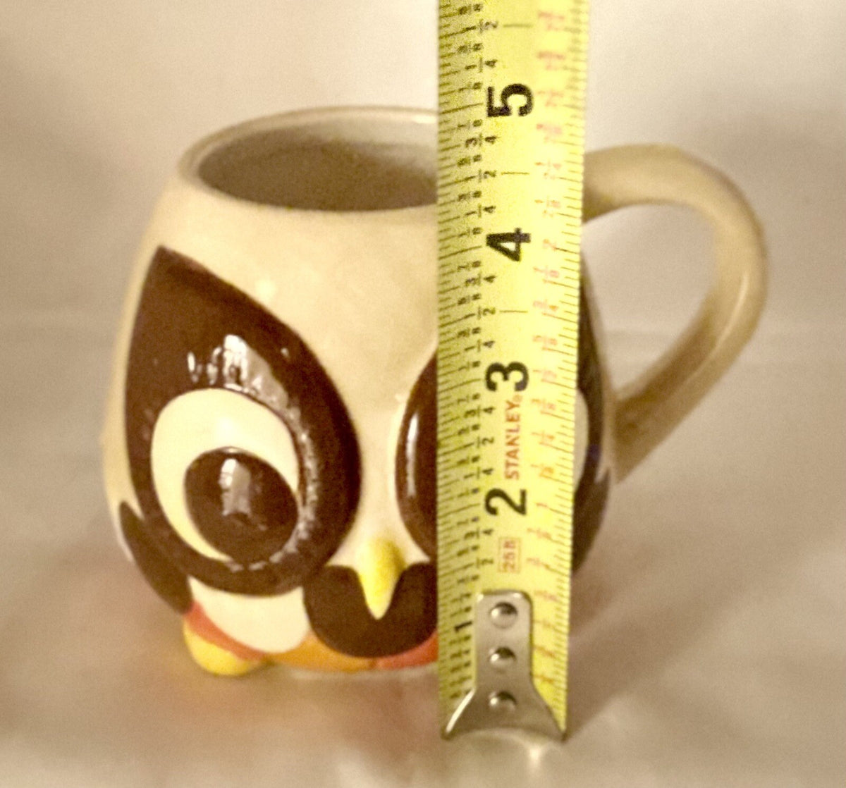 Mesa Home Products Coffee Mug 3D Owl Hand Painted Brown Tan Orange 16 Oz Tea Cup
