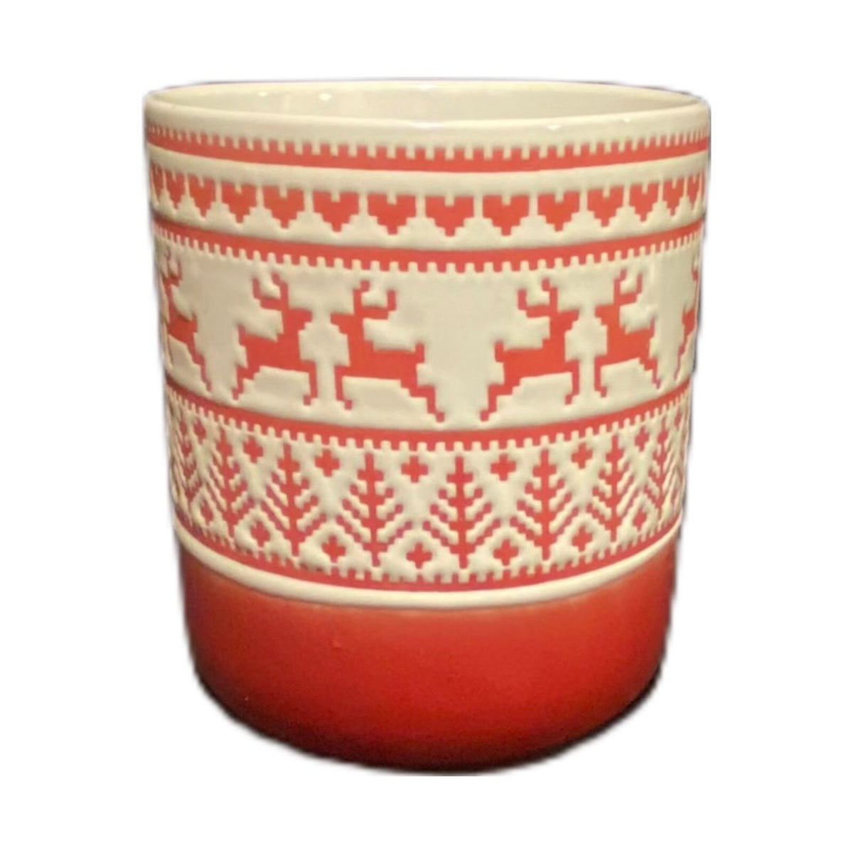 10 Strawberry Street Mug Christmas Reindeer Embossed Artisan Collection 16 Oz