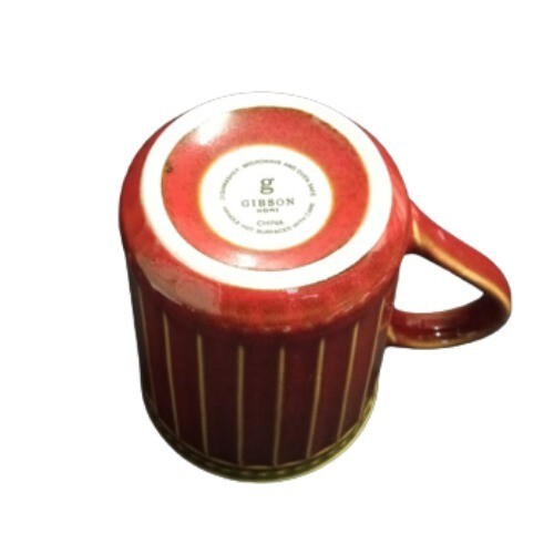 Gibson Elite ARTISTE RED Mug 10oz Brown Rim Ribbed & Dots Coffee Tea Ceramic Cup