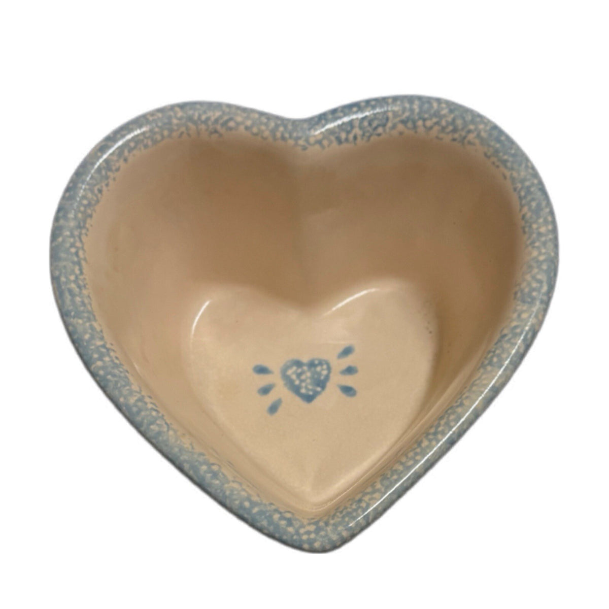 Vintage 1996 ABC Heart Shaped Deep Nesting Bowl Blue Spongeware Trim & Hearts