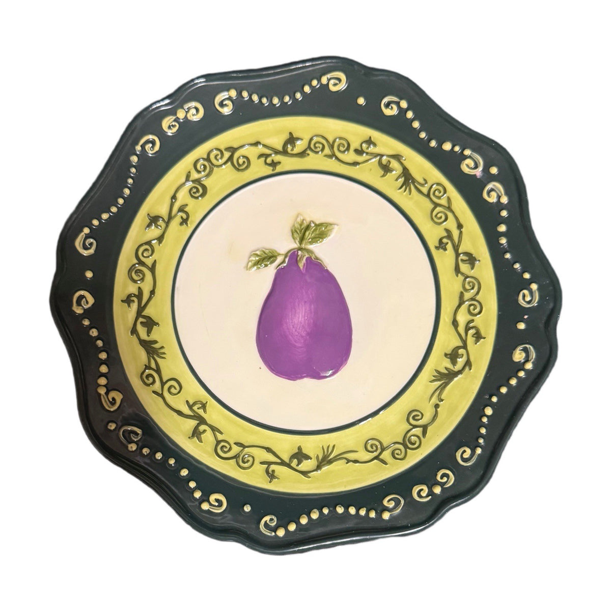 Set Of  4 Market Embossed Vegetable Plates 8”D Tomato Eggplant Artichoke Kitchen