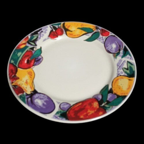 Gibson Designs CORNUCOPIA FRUIT 4-Salad Plates 7 ½” D Apple Pear Cherry Plum