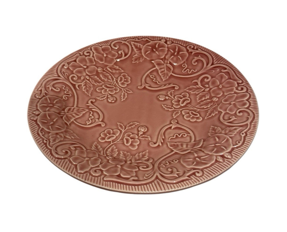 Bordallo Pinheiro Morning Glory Pink Dinner Plate 10 7/8” Majolica Portugal